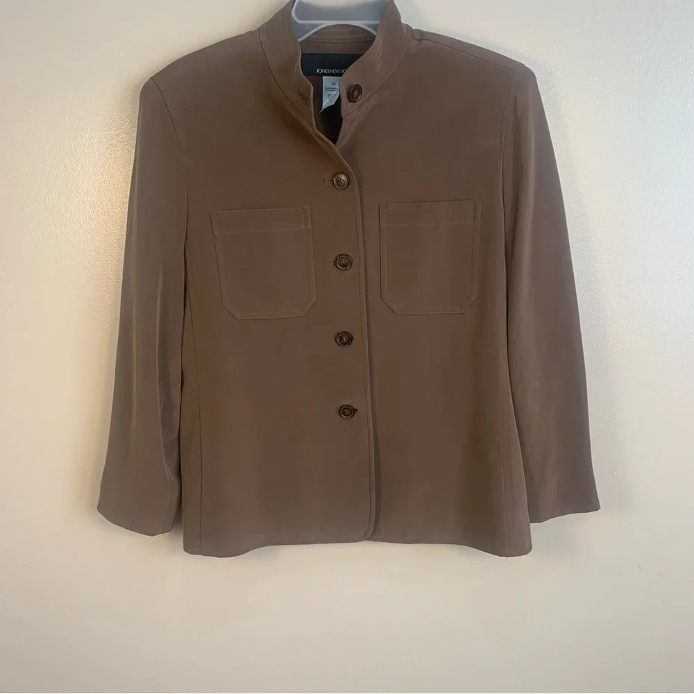 Jones New York 100% Silk Blazer Jacket Mocha Brown - Picture 1 of 12